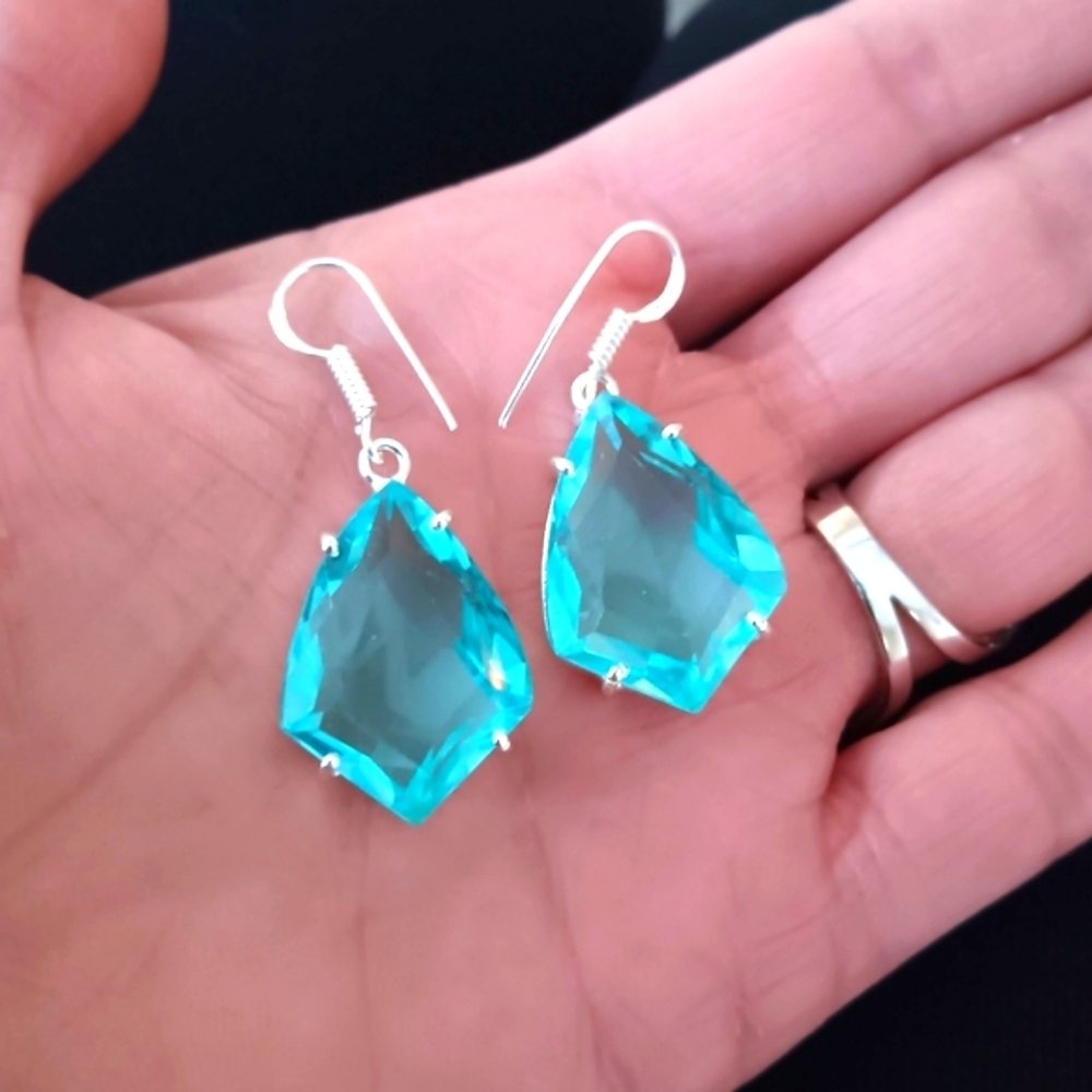 🩵 Aqua Quartz 925 Sterling Silver Earrings
